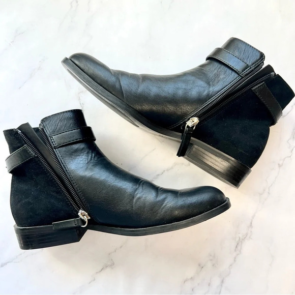 Zara Basic Women's Black Leather Suede Bootie Ankle Boots Pearl Buckle Size 5.5 - Picture 4 of 16
